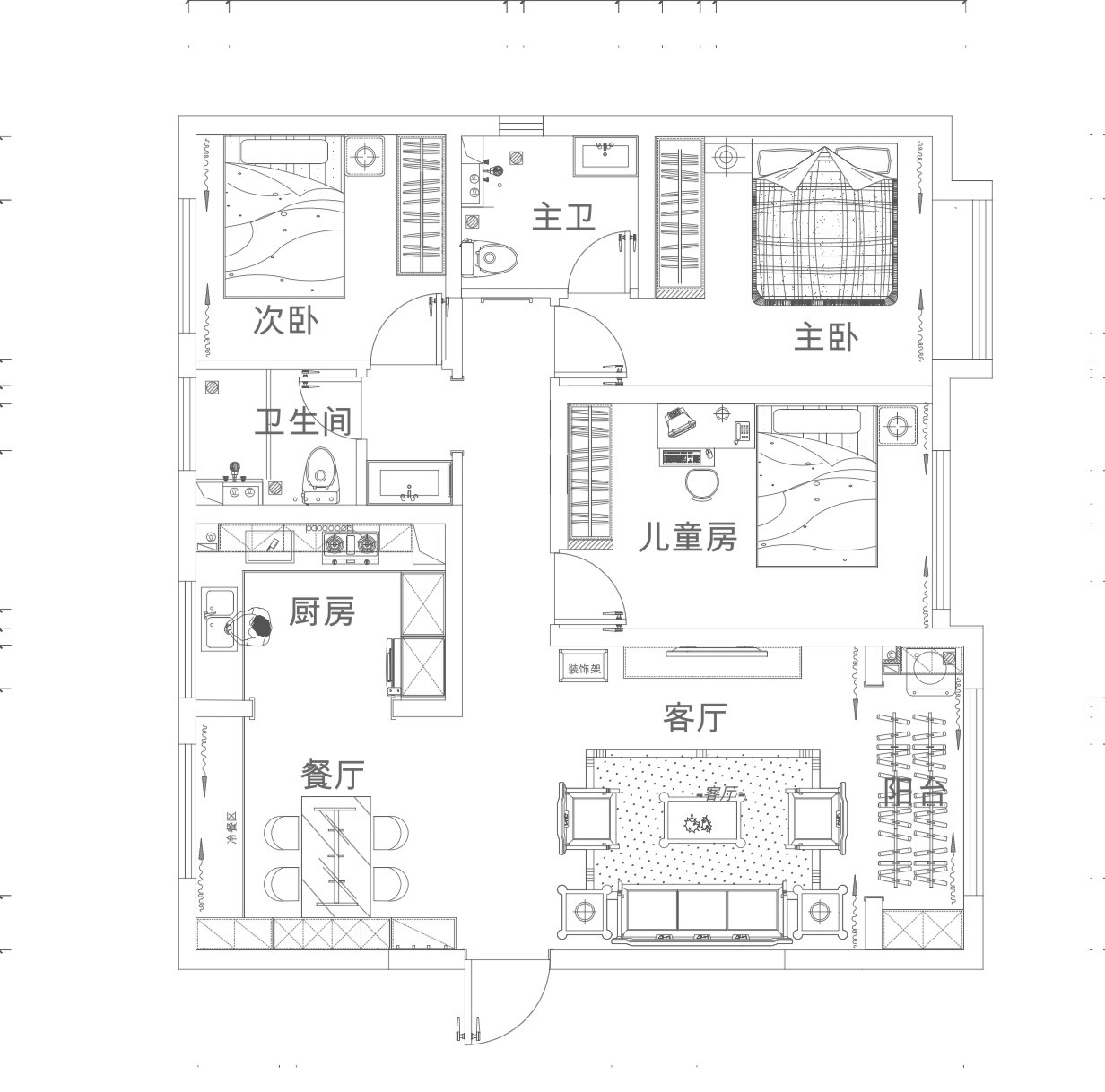 融創(chuàng)中心現(xiàn)代簡(jiǎn)約風(fēng)格戶(hù)型圖裝修效果圖